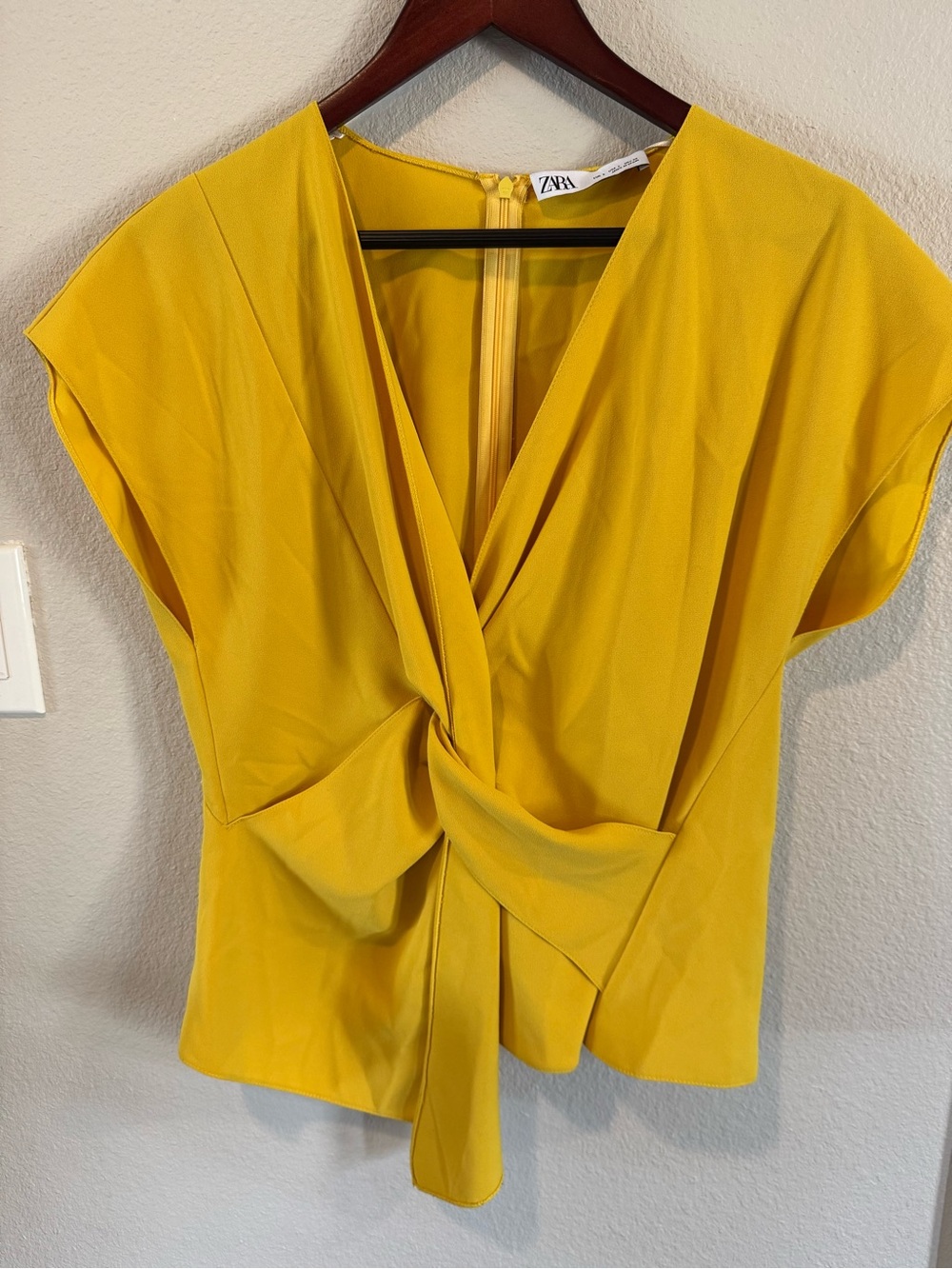 ZARA Yellow Twist-Front Cap Sleeve Blouse